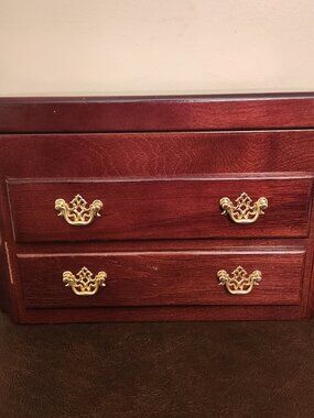 Vintage Wooden Jewelry Box Cherry Finish